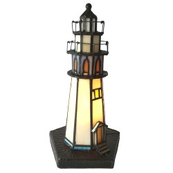 LumiLamp Lampe de table Tiffany Phare 15x15x25 cm Beige Bleu Verre