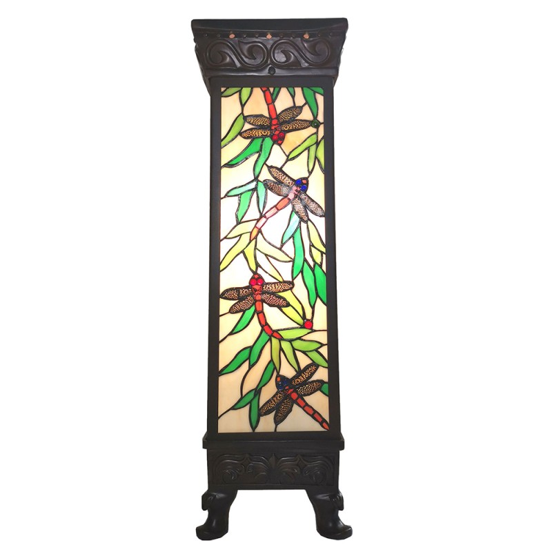 LumiLamp Column Tiffany 30x30x100 cm Beige Green Glass Rectangle Dragonfly