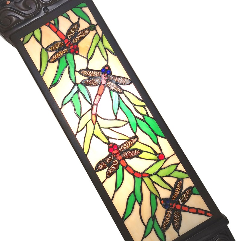 LumiLamp Column Tiffany 30x30x100 cm Beige Green Glass Rectangle Dragonfly