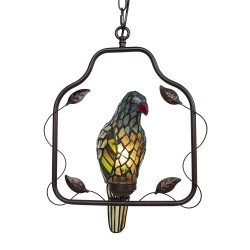 LumiLamp Ceiling Lamp Tiffany Parrot Brown Blue Metal Glass