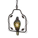 LumiLamp Ceiling Lamp Tiffany Parrot Brown Blue Metal Glass