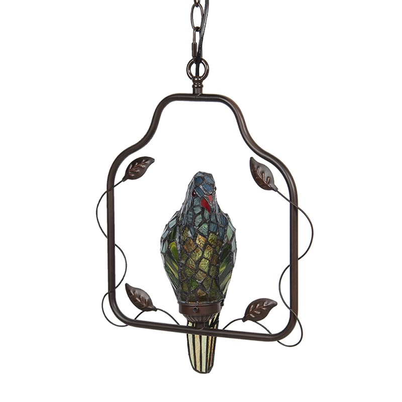 LumiLamp Ceiling Lamp Tiffany Parrot Brown Blue Metal Glass