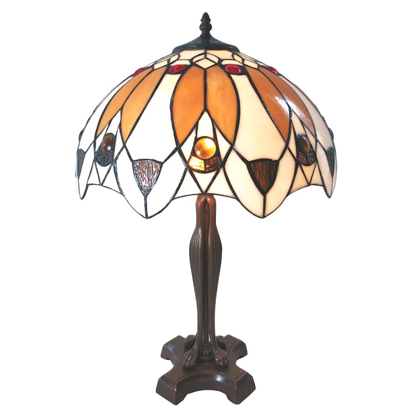 LumiLamp Lampe de table Tiffany Ø 41x57 cm Beige Marron Verre