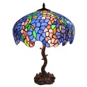 LumiLamp Lampe de table Tiffany Ø 50x76 cm Bleu Vert Verre Fleurs