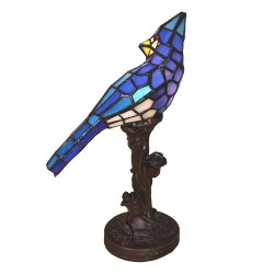 LumiLamp Lampe de table Tiffany Oiseau 15x12x33 cm  Bleu Verre Plastique