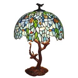 LumiLamp Lampe de table Tiffany Ø 42x49 cm  Bleu Plastique Verre Fleurs