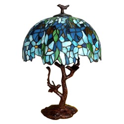 LumiLamp Tiffany Tischlampe Ø 42x49 cm  Blau Kunststoff Glas Blumen