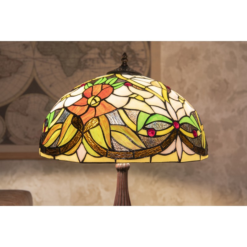 LumiLamp Table Lamp Tiffany Ø 41x58 cm  Beige Green Plastic Glass Flowers