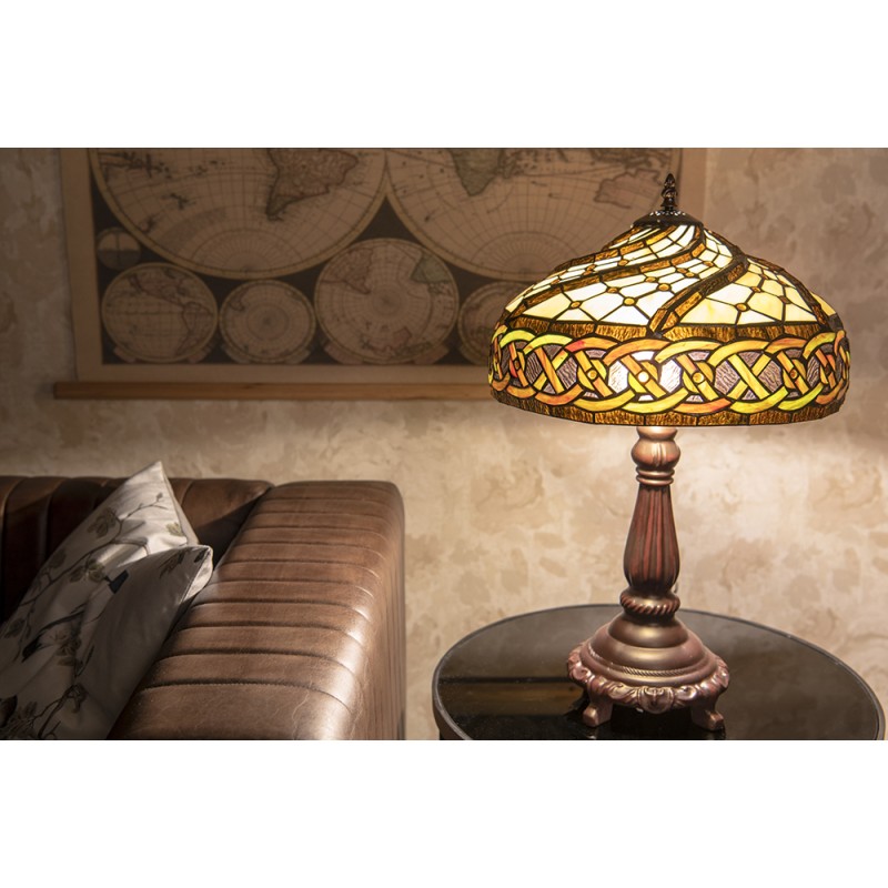 LumiLamp Lampada da tavolo Tiffany Ø 34x58 cm  Marrone Plastica Vetro