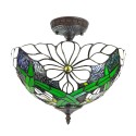 LumiLamp Ceiling Lamp Tiffany Ø 36x35 cm White Green Plastic Glass