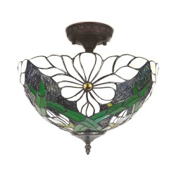 LumiLamp Deckenlampe Tiffany Ø 36x35 cm Weiß Grün Kunststoff Glas