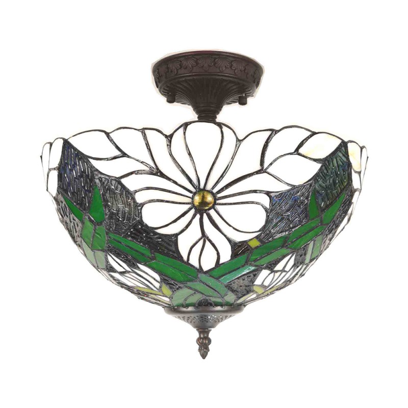 LumiLamp Ceiling Lamp Tiffany Ø 36x35 cm White Green Plastic Glass