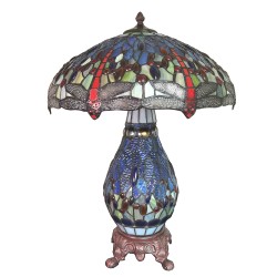 LumiLamp Lampe de table Tiffany Ø 46x65 cm Bleu Rouge Verre Zinc