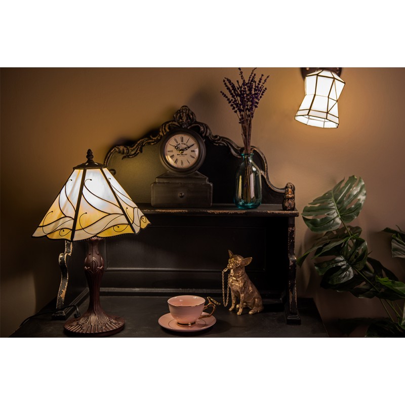 LumiLamp Wandlamp Tiffany  17x12x23 cm  Wit Bruin Glas Metaal