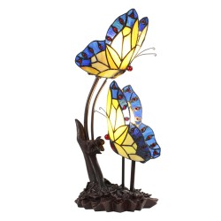 LumiLamp Table Lamp Tiffany 24x17x47 cm  Blue Yellow Glass Plastic Butterflies