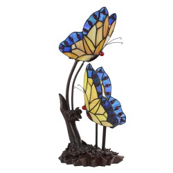 LumiLamp Table Lamp Tiffany 24x17x47 cm  Blue Yellow Glass Plastic Butterflies