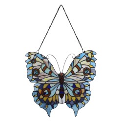 LumiLamp Tiffany Glasscheiben Schmetterling 40x60 cm Blau Glas