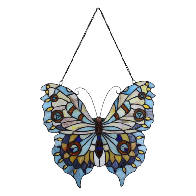 LumiLamp Panneau de verre Tiffany Papillon 40x60 cm Bleu Verre