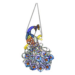 LumiLamp Tiffany Glass Panel Peacock 70 cm Blue Glass