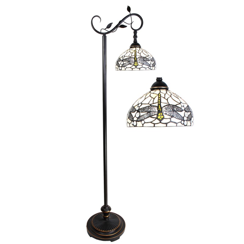 LumiLamp Lampadaire Tiffany 152 cm Marron Blanc Verre