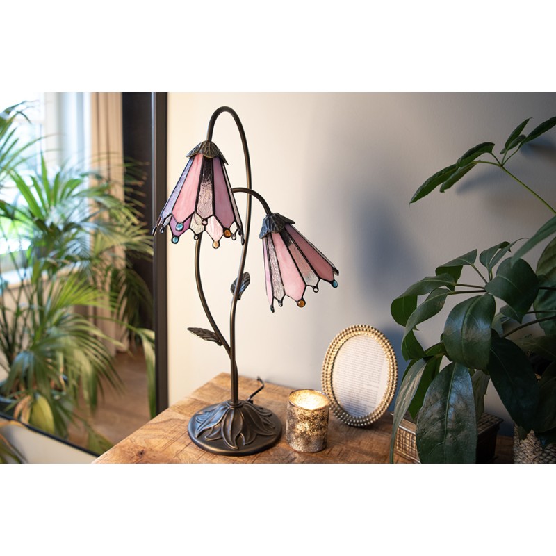 LumiLamp Tiffany Tischlampe 61 cm Braun Rosa Glas