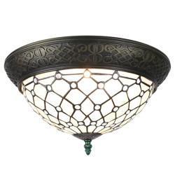 LumiLamp Plafondlamp Tiffany  Ø 38 cm Wit Bruin Kunststof Glas Rond