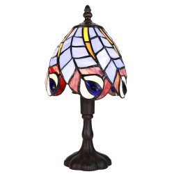 LumiLamp Table Lamp Tiffany Ø 15x32 cm  Blue Glass Peacock Feathers