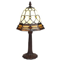 LumiLamp Lampe de table Tiffany Ø 21x39 cm Beige Marron Verre Plastique Rond