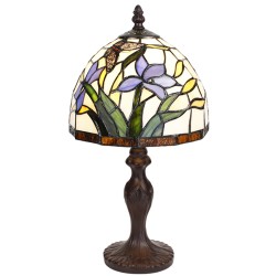 LumiLamp Table Lamp Tiffany Ø 20x36 cm Beige Blue Glass Round Flowers