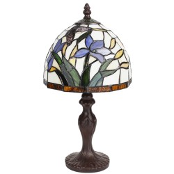 LumiLamp Lampe de table Tiffany Ø 20x36 cm Beige Bleu Verre Rond Fleurs