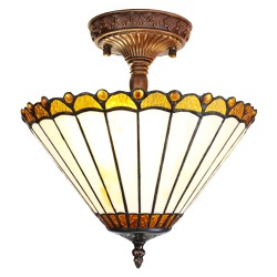 LumiLamp Deckenlampe Tiffany Ø 29x30 cm Beige Braun Glas Kunststoff