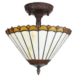 LumiLamp Plafondlamp Tiffany  Ø 29x30 cm Beige Bruin Glas Kunststof