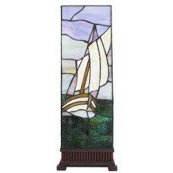 LumiLamp Lampada da tavolo Tiffany 18x18x48 cm  Beige Viola Vetro Plastica Quadrato Barca a vela