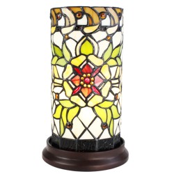 LumiLamp Tiffany Tischlampe Ø 15x26 cm  Grün Beige Glas Rund Blume