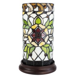 LumiLamp Table Lamp Tiffany Ø 15x26 cm  Green Beige Glass Round Flower