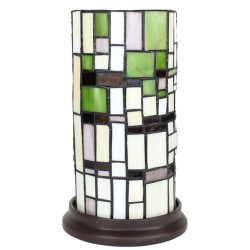 LumiLamp Lampe de table Tiffany Ø 15x26 cm  Beige Vert Verre Plastique Rond