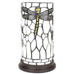 LumiLamp Table Lamp Tiffany Ø 15x26 cm  White Grey Glass Plastic Round Dragonfly