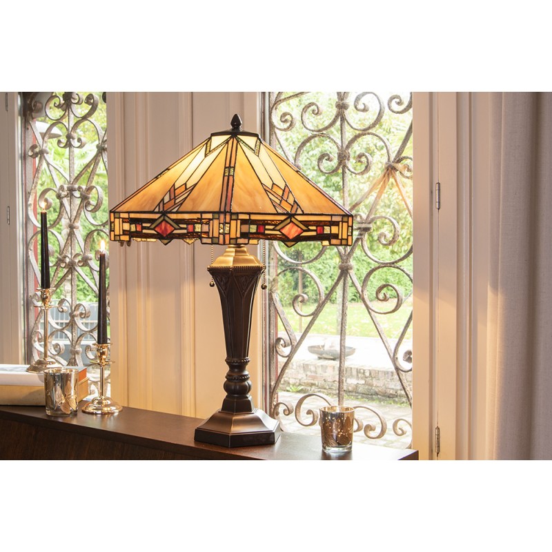 LumiLamp Tiffany Tischlampe 75 cm Beige Glas