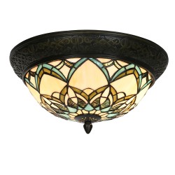 LumiLamp Lampe de plafond Tiffany Ø 37x19 cm Beige Bleu Verre