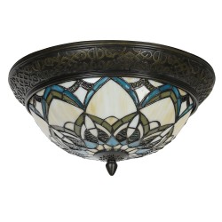 LumiLamp Lampe de plafond Tiffany Ø 37x19 cm Beige Bleu Verre