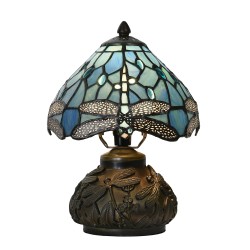 LumiLamp Table Lamp Tiffany Ø 20x28 cm Blue Glass Dragonfly