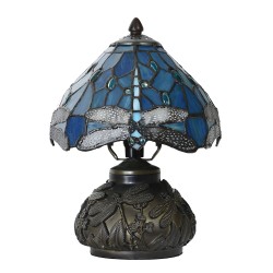 LumiLamp Lampada da tavolo Tiffany Ø 20x28 cm Blu Vetro Libellula