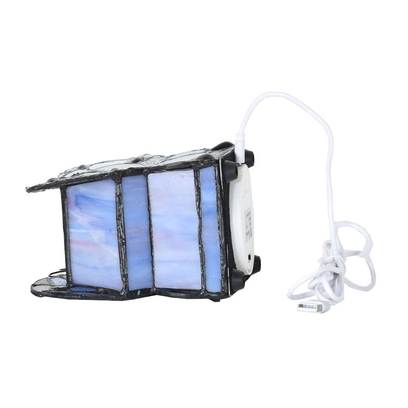 LumiLamp Tiffany Tafellamp Vlinder 15x8x13 cm LED Blauw Glas