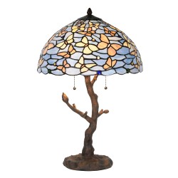 LumiLamp Lampe de table Tiffany Ø 40x60 cm Bleu Verre Papillons