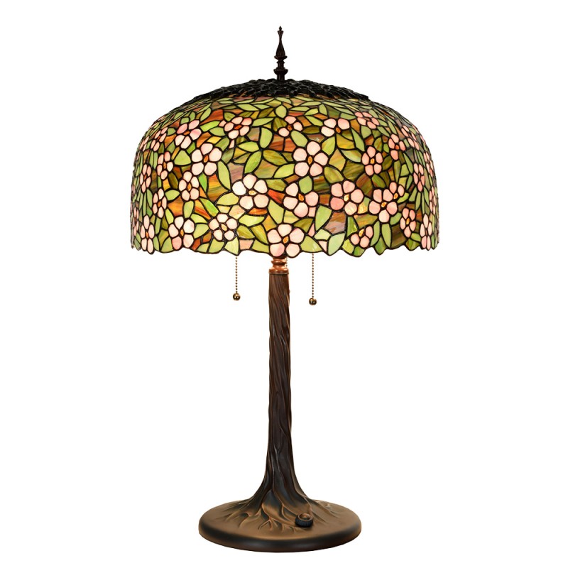 LumiLamp Lampe de table Tiffany Ø 46x72 cm Vert Rose Verre