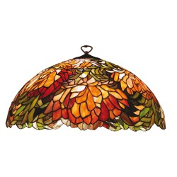 LumiLamp Lampshade Tiffany Ø 50x24 cm Red Green Glass Semicircle Flowers