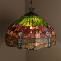 LumiLamp Lampenkap Tiffany  Ø 42x24 cm Rood Groen Glas Libelle