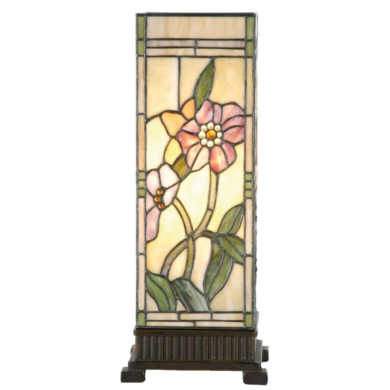 LumiLamp Tiffany Tischlampe 18x18x45 cm  Beige Rosa Glas Rechteck Blumen