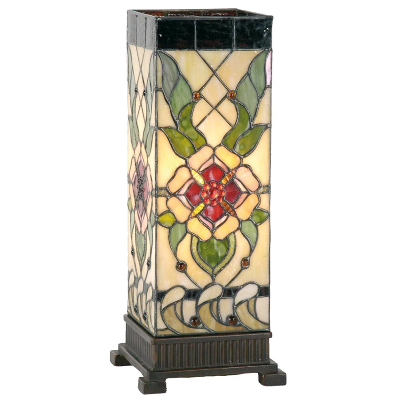 LumiLamp Lampe de table Tiffany 18x18x45 cm  Beige Vert Verre Rectangle Rose