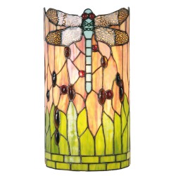 LumiLamp Wall Light Tiffany 20x11x36 cm  Green Brown Glass Semicircle Dragonfly